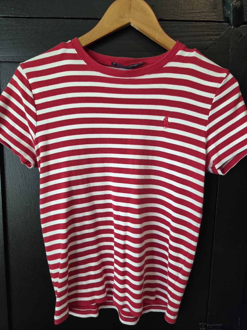 Women's Ralph Lauren Red and White Striped Crew Tee ~ Size Large